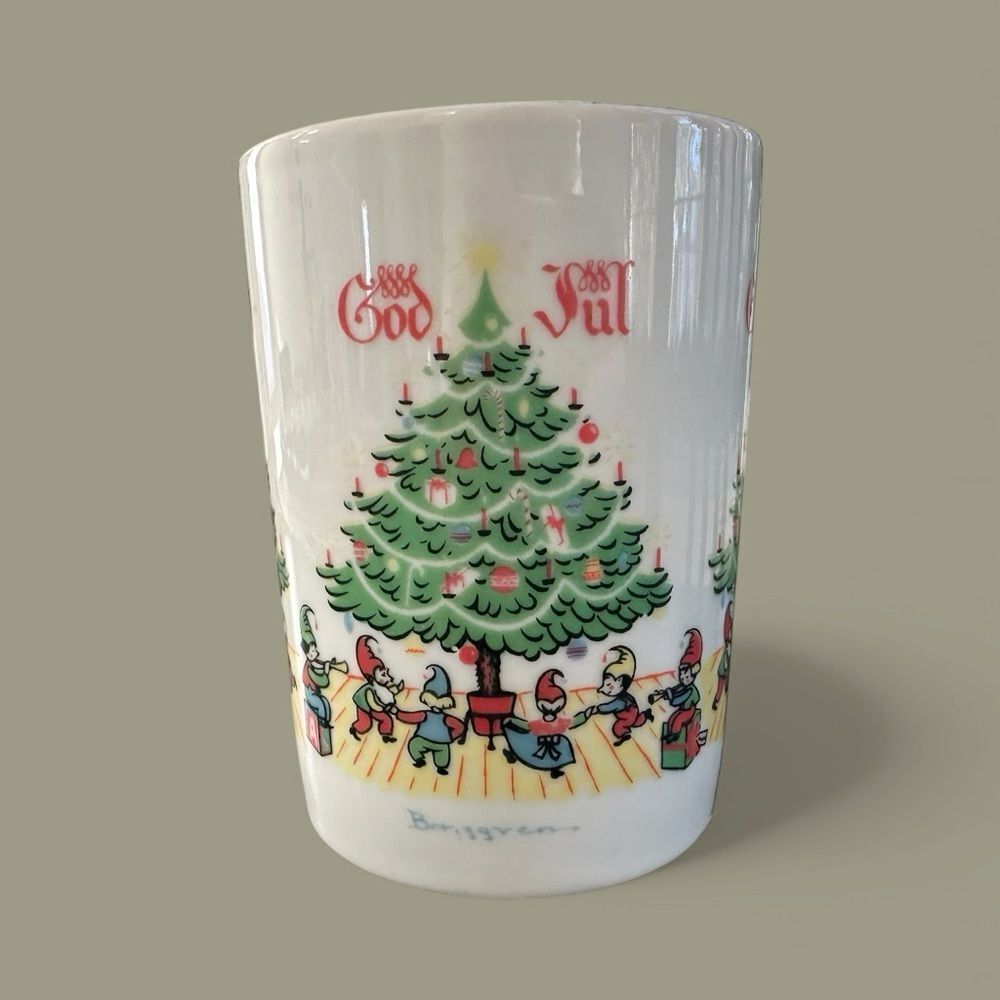 Vintage God Jul Berggren Swedish Dancing Elves Gnomes Mug Cup Merry Christmas